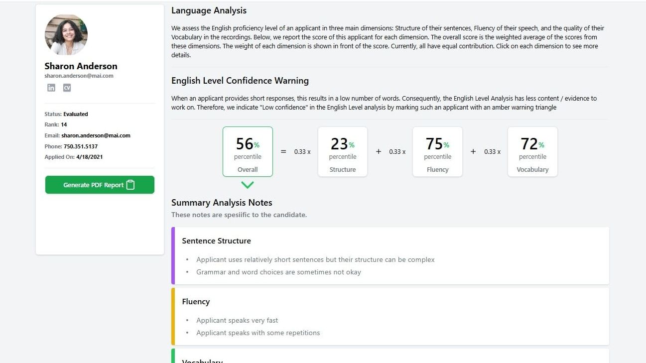 VireUp's language assessment report.